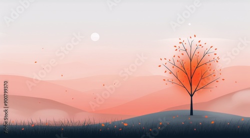 Person Standing Under Red Tree at Sunset