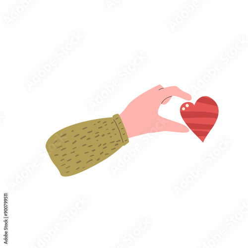 Hands holding heart shape. Palm with charity and kindness symbol. Vector hand drawn flat collection illustration isolated on white background.