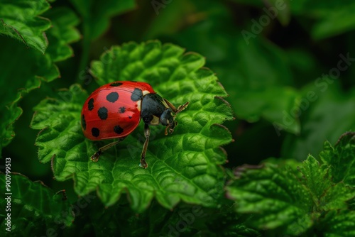 ladybug on green leaves