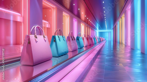 Neon Runway with Luxury Handbags