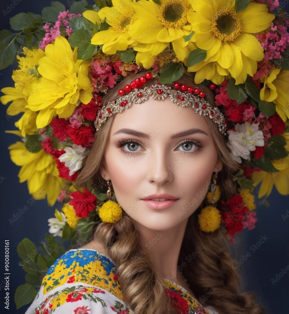 Young Woman Adorned With Vibrant Flower Crown in Lush Garden Surrounded by Nature Young Woman Adorned With Vibrant Flower Crown in Lush Garden Surrounded by Nature