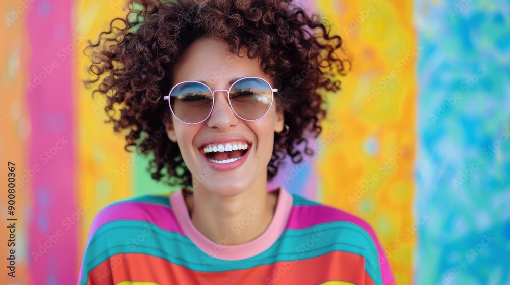 Woman Smiling In Front Of Colorful Wall Woman Smiling In Front Of Colorful Wall