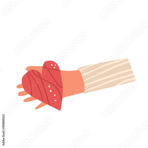 Hands holding heart shape. Palm with charity and kindness symbol. Vector hand drawn flat collection illustration isolated on white background.
