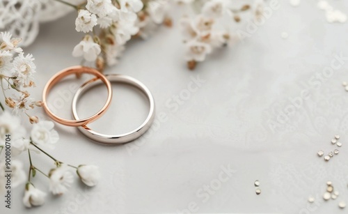 Wedding Invitation With Rings and Flowers