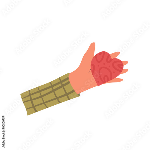 Hands holding heart shape. Palm with charity and kindness symbol. Vector hand drawn flat collection illustration isolated on white background.
