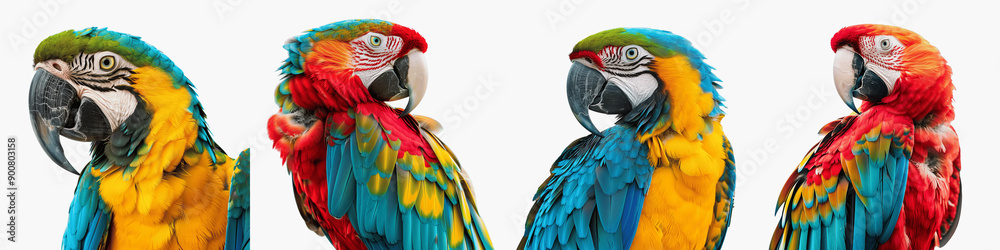 Fototapeta premium set of A parrot with vibrant feathers, Stunningly Detailed Parrot with Vibrant Feathers, Vibrant Feathers of a Parrot in Exquisite Detail, A Parrot with Bright, on a transparent backgrounds