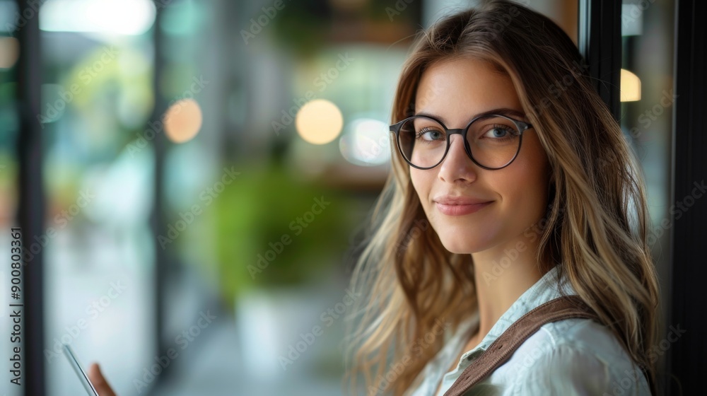 Portrait of Young Woman with Glasses in Cafe Portrait of Young Woman with Glasses in Cafe