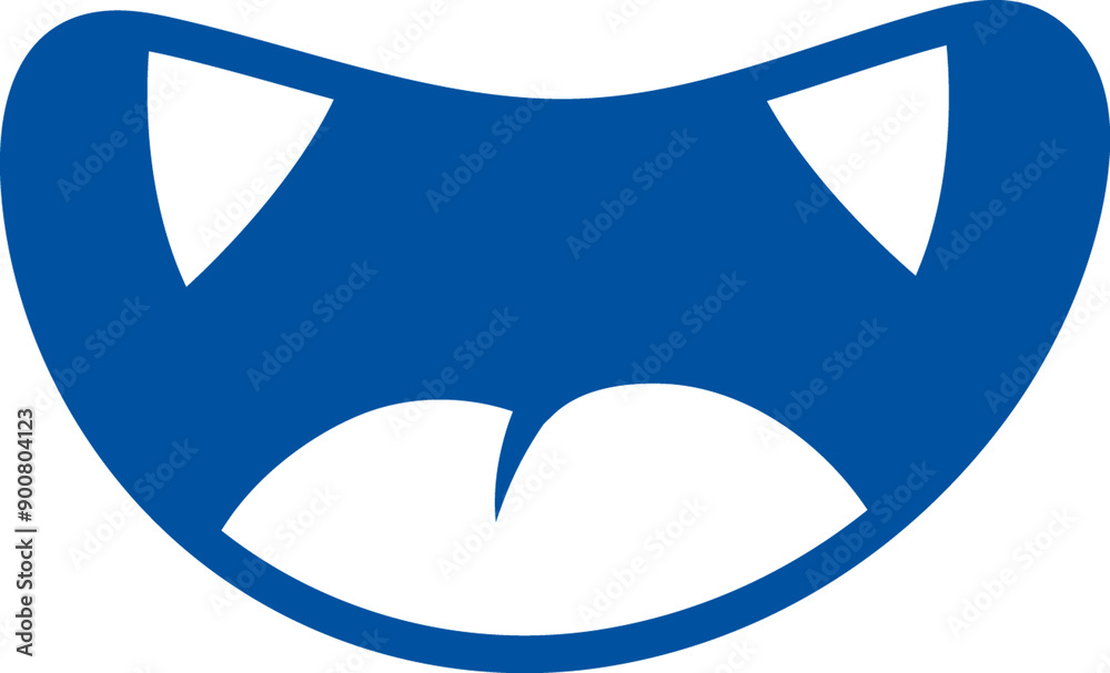 Cartoon monster mouth with two fangs for biting and drinking blood from victim neck. Hand drawn.