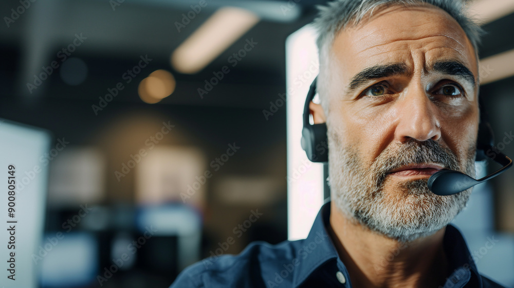 Obraz premium Focused Customer Service Representative Engaging With Clients During Busy Work Hours