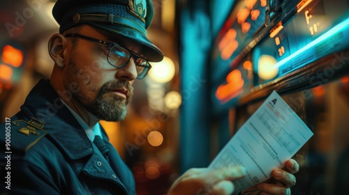 Ticket inspector checking tickets