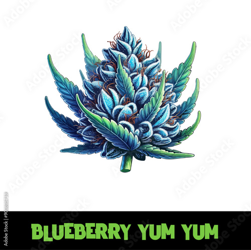 Vector Illustrated Blueberry Yum Yum Cannabis Bud Strain Cartoon