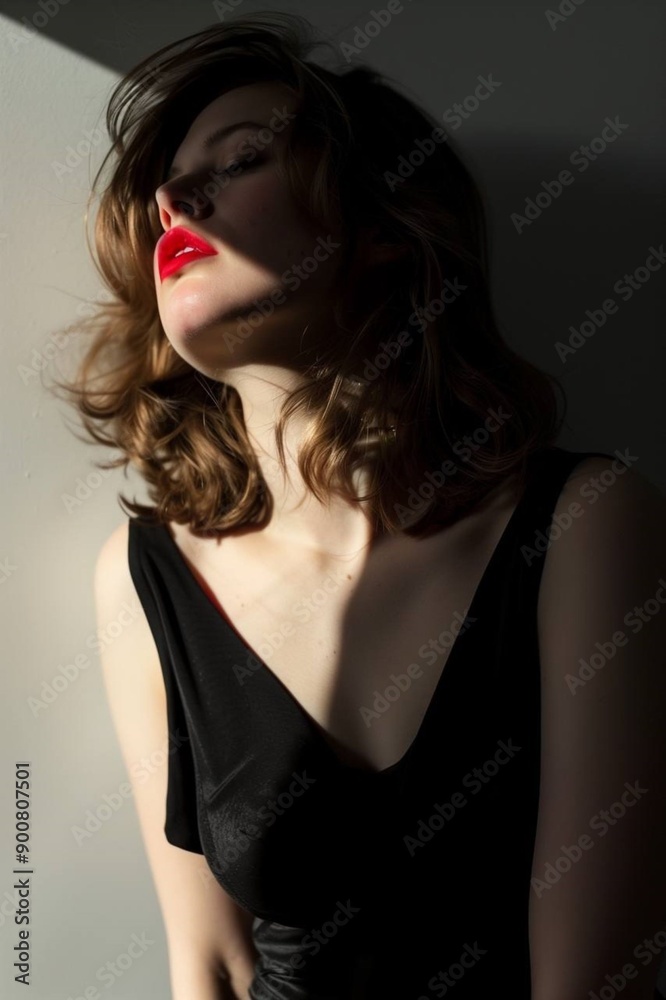 Portrait of a beautiful woman with red lips in a black dress Portrait of a beautiful woman with red lips in a black dress