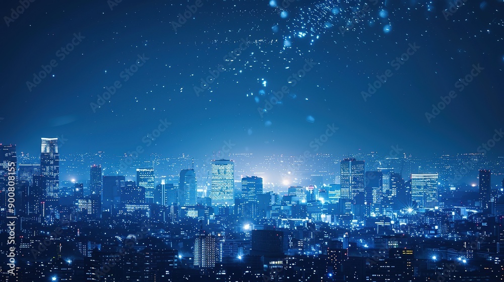 Fototapeta premium Nighttime Skyline of a City With Sparkling Lights