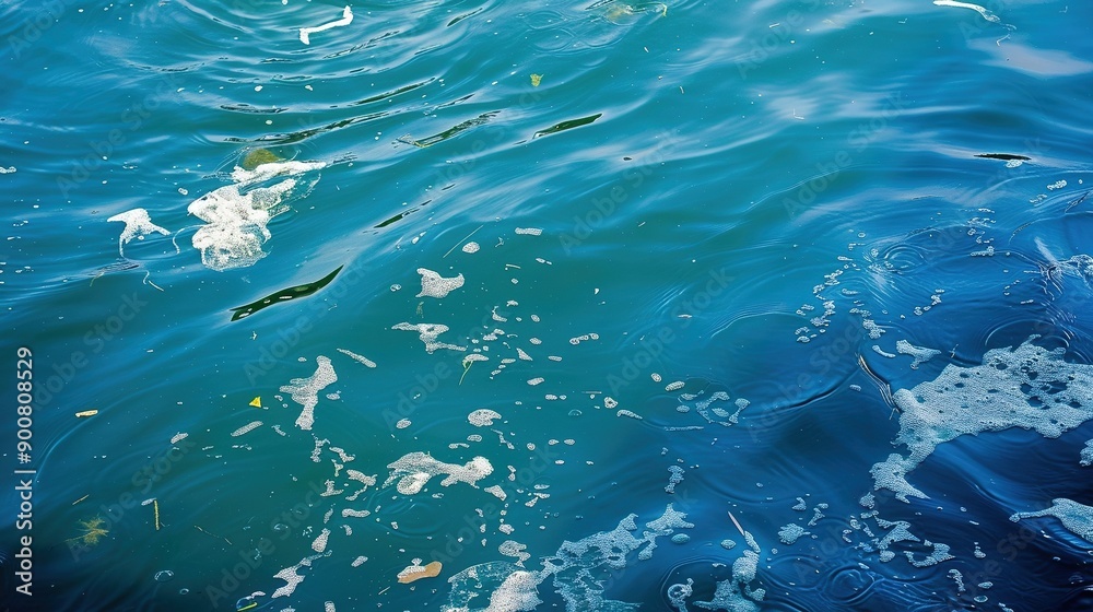 Fototapeta premium Blue Ocean Water With White Foam and Debris