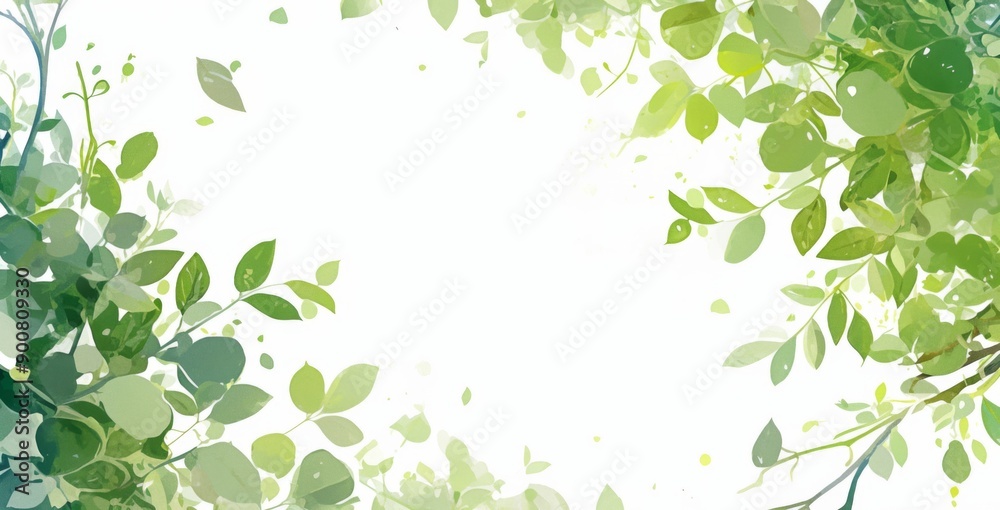 Elegant Border Design with Green Leaves on White Background, Vibrant and Detailed Nature Elements Framing Blank Space Elegant Border Design with Green Leaves on White Background, Vibrant and Detailed Nature Elements Framing Blank Space