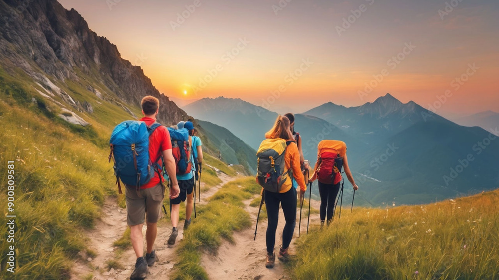 Obraz premium group of hikers in the mountains