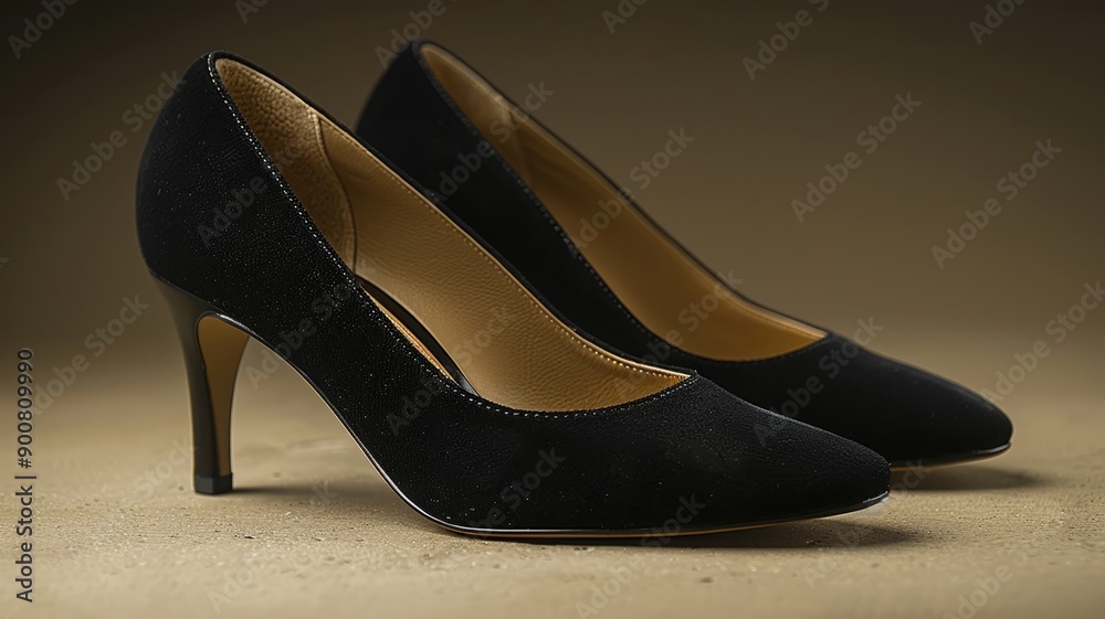Elegant Black Suede High Heels on a Beige Background Elegant Black Suede High Heels on a Beige Background