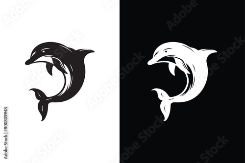Dolphin character icon vector illustration, dolphin icon vector with glyph style
