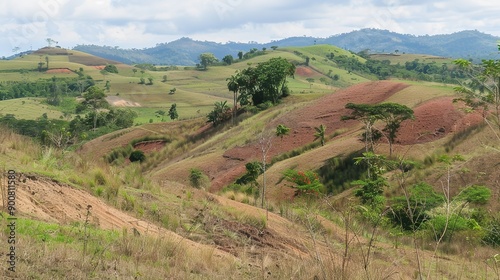 Rolling Hills and Lush Green Vegetation in a Rural Landscape © Яна Деменишина