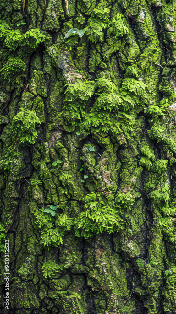 Tree Bark with Moss Growth Wallpaper.