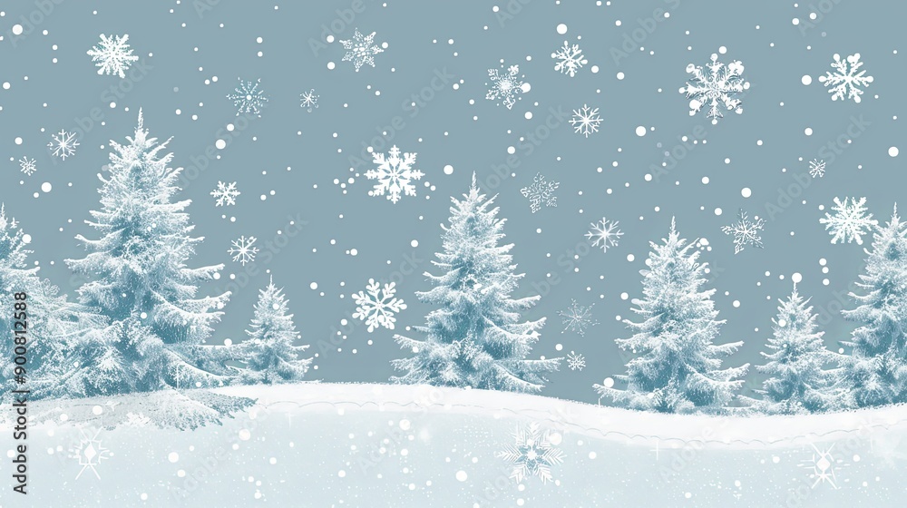 Tranquil Winter Wonderland Snow Covered Pines and Serene Sky