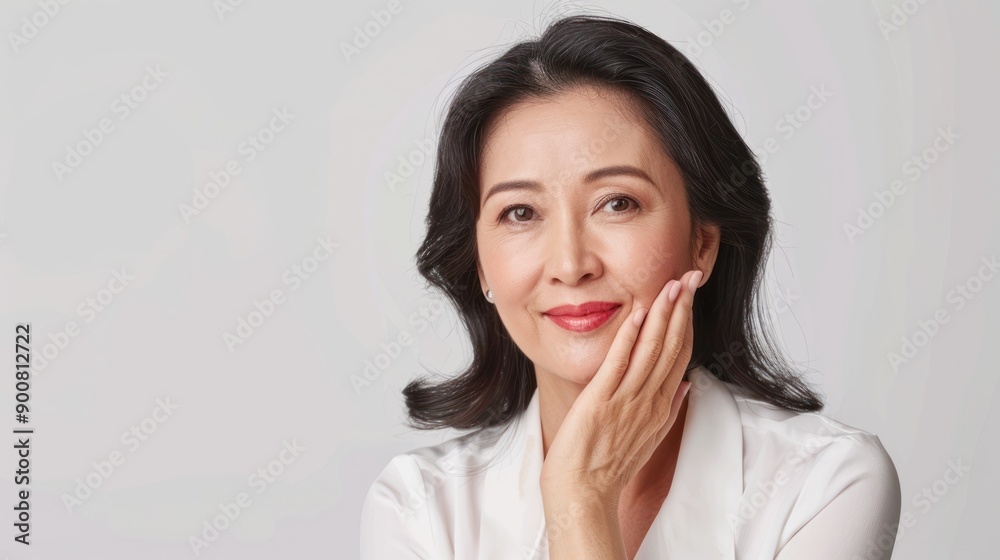 Portrait of a Smiling Asian Woman with Her Hand on Her Face Portrait of a Smiling Asian Woman with Her Hand on Her Face