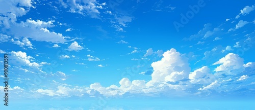 anime style Blue Sky with White Clouds, Seamless Cloud Pattern for Backgrounds, Emphasizing Serenity and Open Space