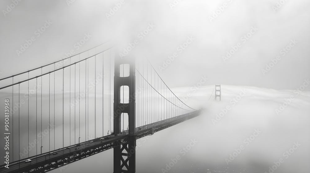 Iconic Golden Gate Bridge shrouded in fog, captured in raw ar 169 style, version 6. Iconic Golden Gate Bridge shrouded in fog, captured in raw ar 169 style, version 6.