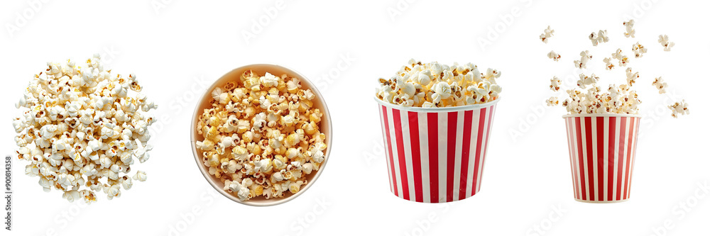 Set of Popcorn in the different angles Isolated on a transparent background Set of Popcorn in the different angles Isolated on a transparent background