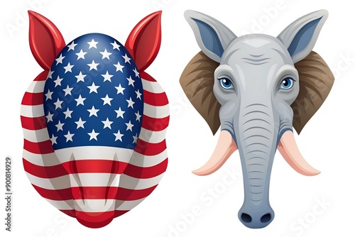 donkey elephant face head usa flag icon vector flat isolated on white background photo