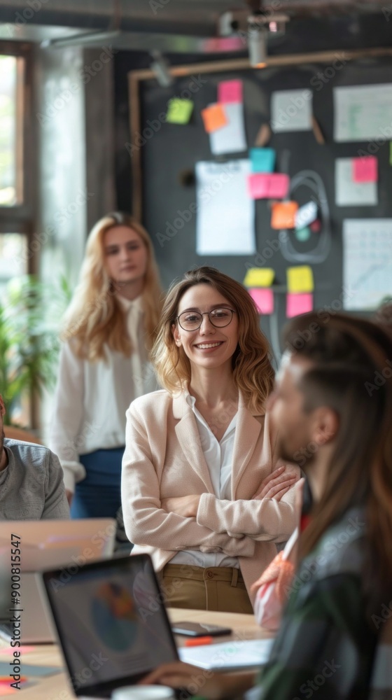 A group of people are sitting around a table with a woman in a white shirt A group of people are sitting around a table with a woman in a white shirt