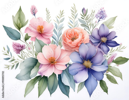 Firefly Watercolor Flowers- A delicate watercolor illustration of flowers, capturing the beauty and (1)