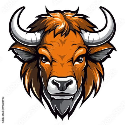 Bison vector mascot logo design with modern illustration concept style for badge, emblem and tshirt printing. Bull illustration for sport and esport team logotype. Bison sticker