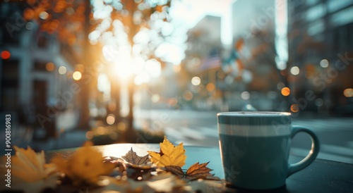 City Street Cafe Table at Sunset