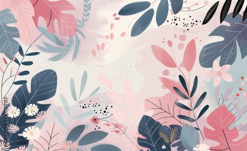 Pink and Blue Watercolor Floral Pattern