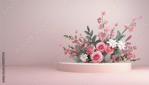 Wallpaper Mural Pink Flower Arrangement on Pedestal Torontodigital.ca