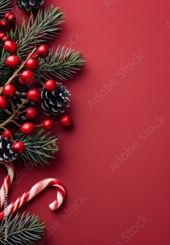 Christmas Decorations on Red Background