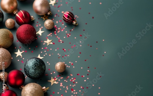 Christmas Ornaments on Green Background