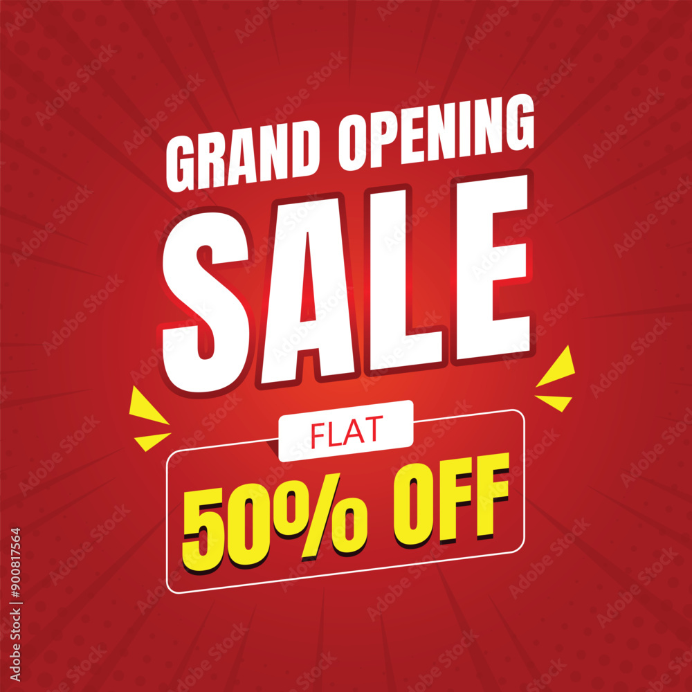 Grand opening sale flat discount and special offer tag, Mega offer social media template, Mega sale banner discount promotion template, Vector illustration, Red banner. Grand opening sale flat discount and special offer tag, Mega offer social media template, Mega sale banner discount promotion template, Vector illustration, Red banner.