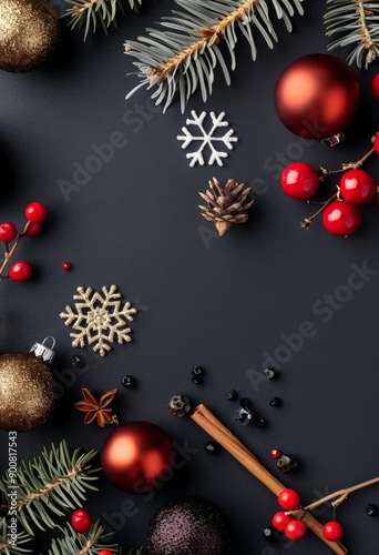 Christmas Decorations on Black Background
