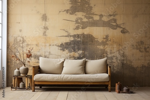 Wabi-sabi background, where hand-made wallpaper meets natural dye and sumi ink photo