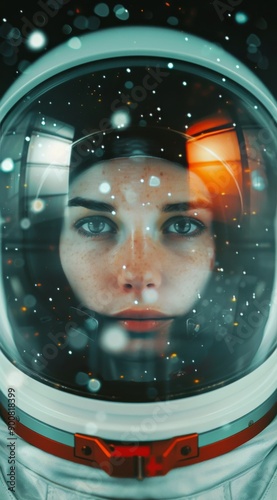 Woman Gazing Through Space Helmet