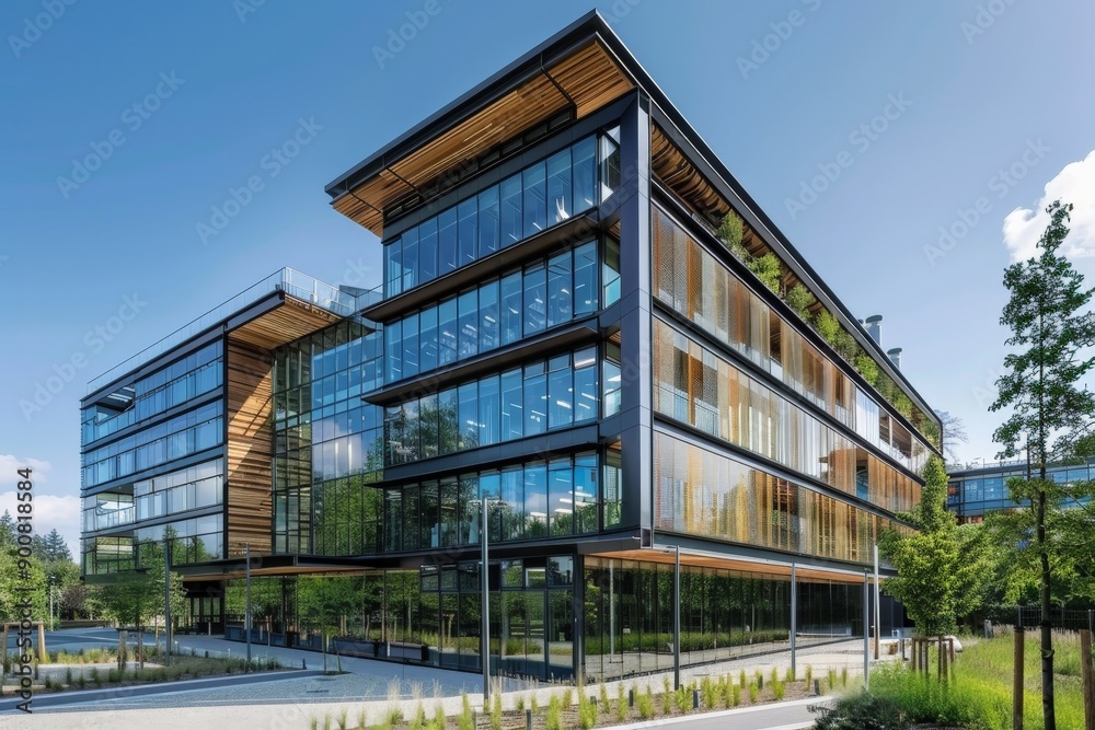 A striking combination of modern glass architecture and lush surrounding greenery, reflecting the harmony of human innovation and the natural environment. A striking combination of modern glass architecture and lush surrounding greenery, reflecting the harmony of human innovation and the natural environment.
