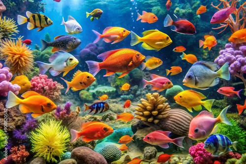 Colorful and vibrant aquarium fish life design