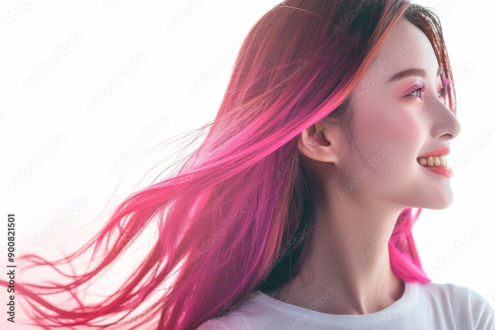 グラーデーションのヘアカラーの綺麗な日本人女性の横顔の写真(ヘアケア・ロングヘア・背景なし) グラーデーションのヘアカラーの綺麗な日本人女性の横顔の写真(ヘアケア・ロングヘア・背景なし)