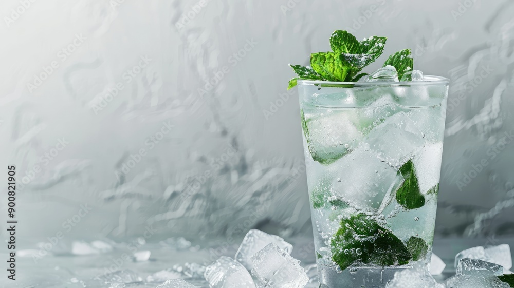 Refreshing cold drink with ice and mint leaves Refreshing cold drink with ice and mint leaves