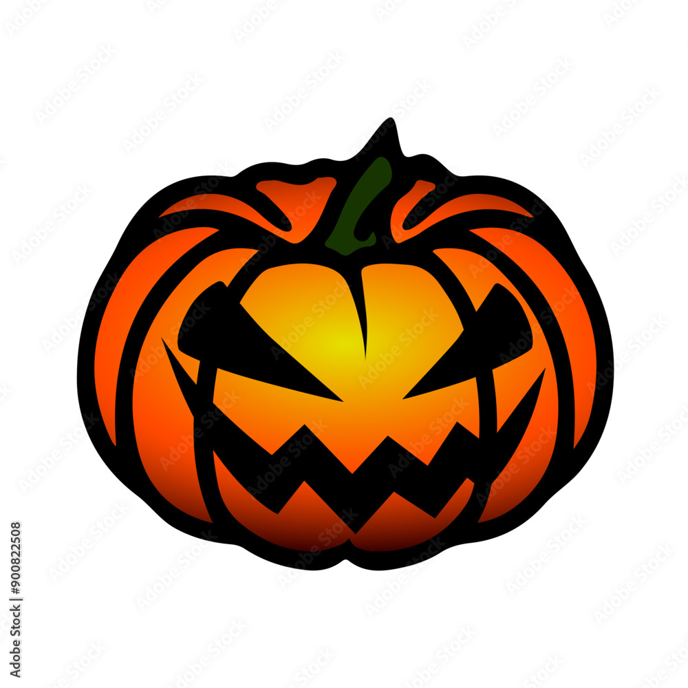Halloween symbol, scary pumpkin face with evil smile. Jack o lantern icon.