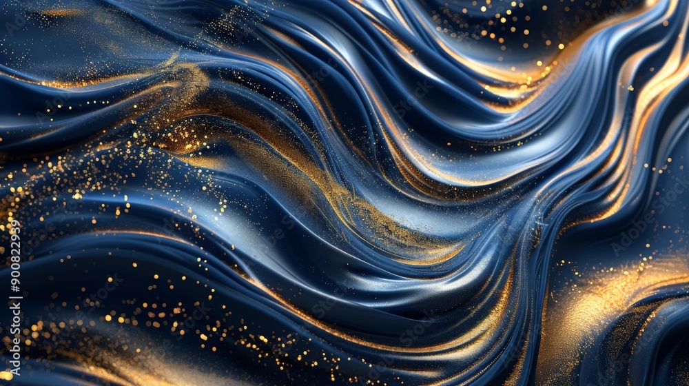 Graceful, flowing dark waves embellished with sparkling golden glitter and highlights, creating a stunning visual of continuous motion and elegance in an abstract theme. Graceful, flowing dark waves embellished with sparkling golden glitter and highlights, creating a stunning visual of continuous motion and elegance in an abstract theme.