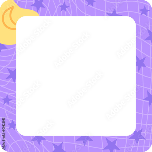 Purple memo card with stars. Stock vector illustration in flat cartoon style. School planner sticker.