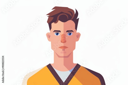 Digital illustration of a soccer player in a yellow and black jersey, facing forward with a neutral expression. The player is ready for the game, showcasing readiness and focus.